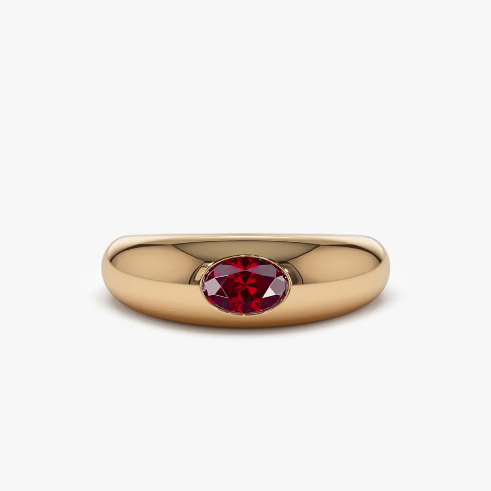 14k Flush Set Oval Ruby Dome Ring