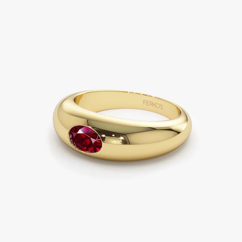 14k Flush Set Oval Ruby Dome Ring