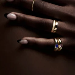 14k Flush Set Oval Sapphire Dome Ring