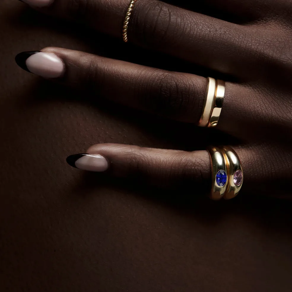 14k Flush Set Oval Sapphire Dome Ring