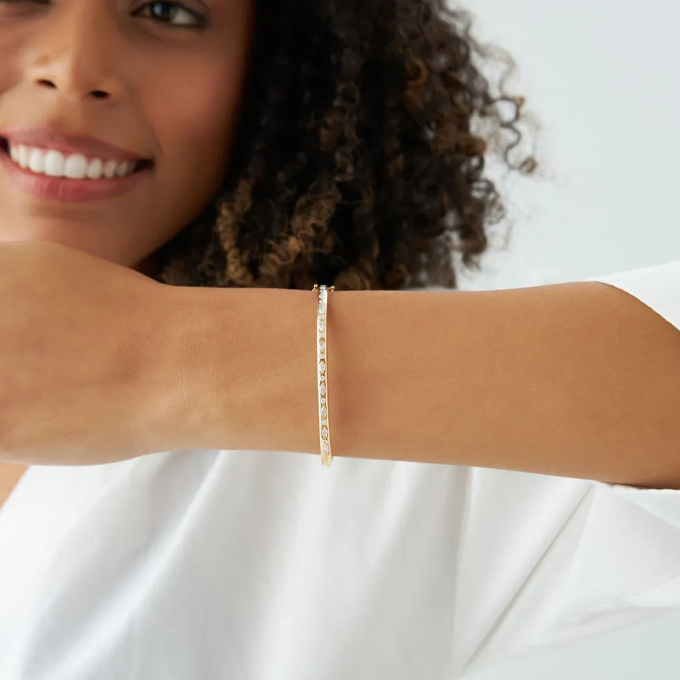 14k Flush Setting Marquise Shaped and Round Diamond Bangle