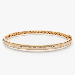 14k Flush Setting Marquise Shaped and Round Diamond Bangle