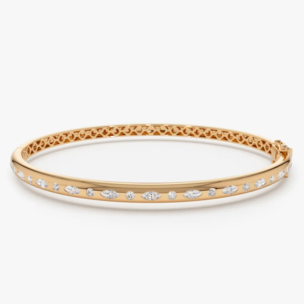 14k Flush Setting Marquise Shaped and Round Diamond Bangle