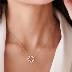 14k Full Circle Baguette & Round Diamond Necklace