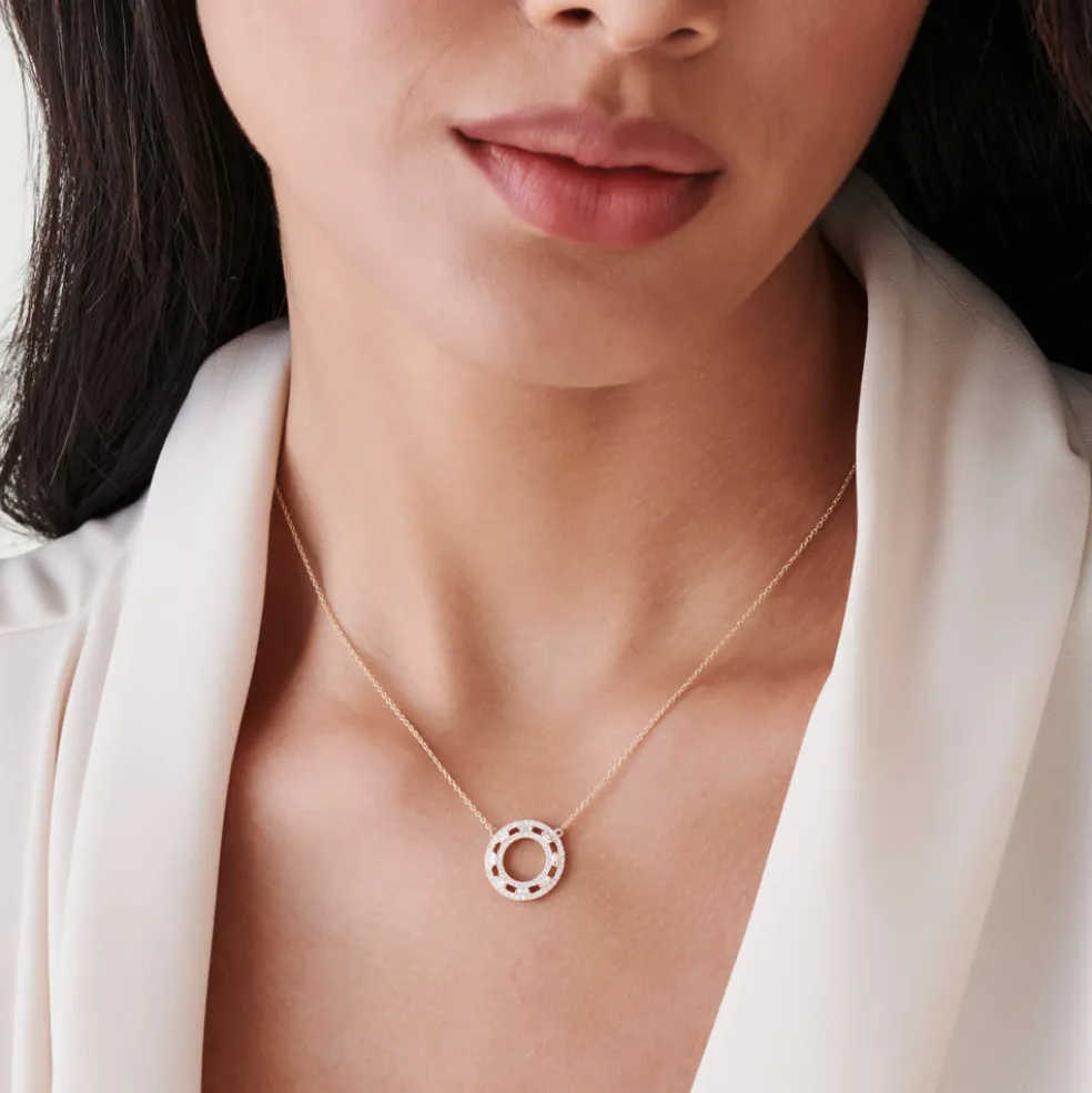 14k Full Circle Baguette & Round Diamond Necklace