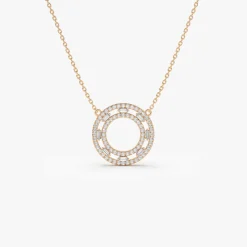 14k Full Circle Baguette & Round Diamond Necklace