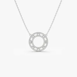 14k Full Circle Baguette & Round Diamond Necklace