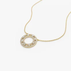 14k Full Circle Baguette & Round Diamond Necklace