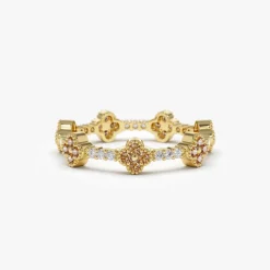 14k Full Eternity Clover Citrine and Diamond Ring