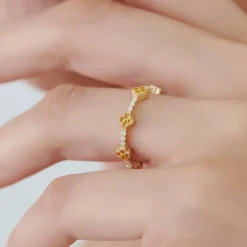 14k Full Eternity Clover Citrine and Diamond Ring