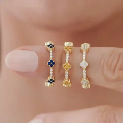 14k Full Eternity Clover Citrine and Diamond Ring