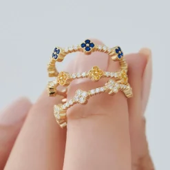14k Full Eternity Clover Citrine and Diamond Ring