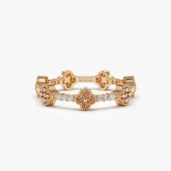 14k Full Eternity Clover Citrine and Diamond Ring