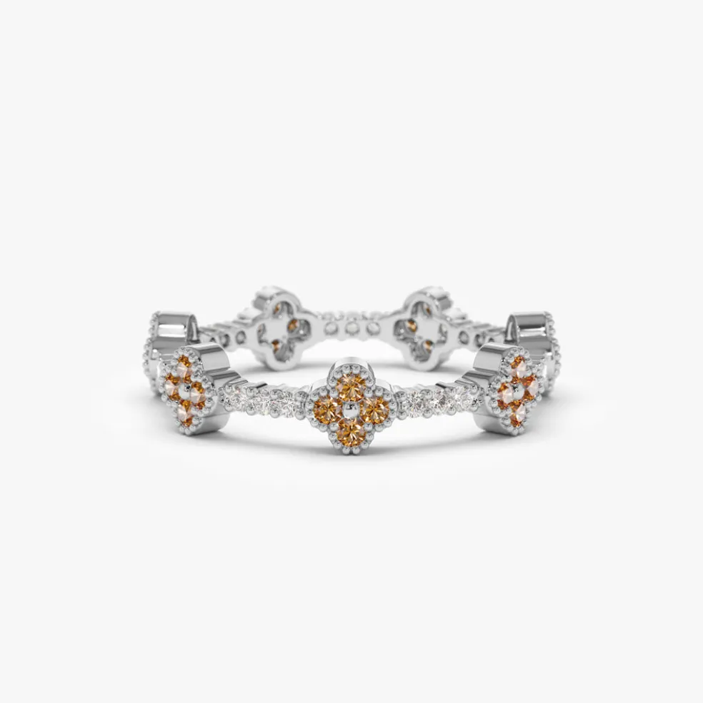 14k Full Eternity Clover Citrine and Diamond Ring