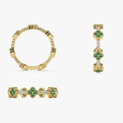 14k Full Eternity Clover Emerald and Diamond Ring