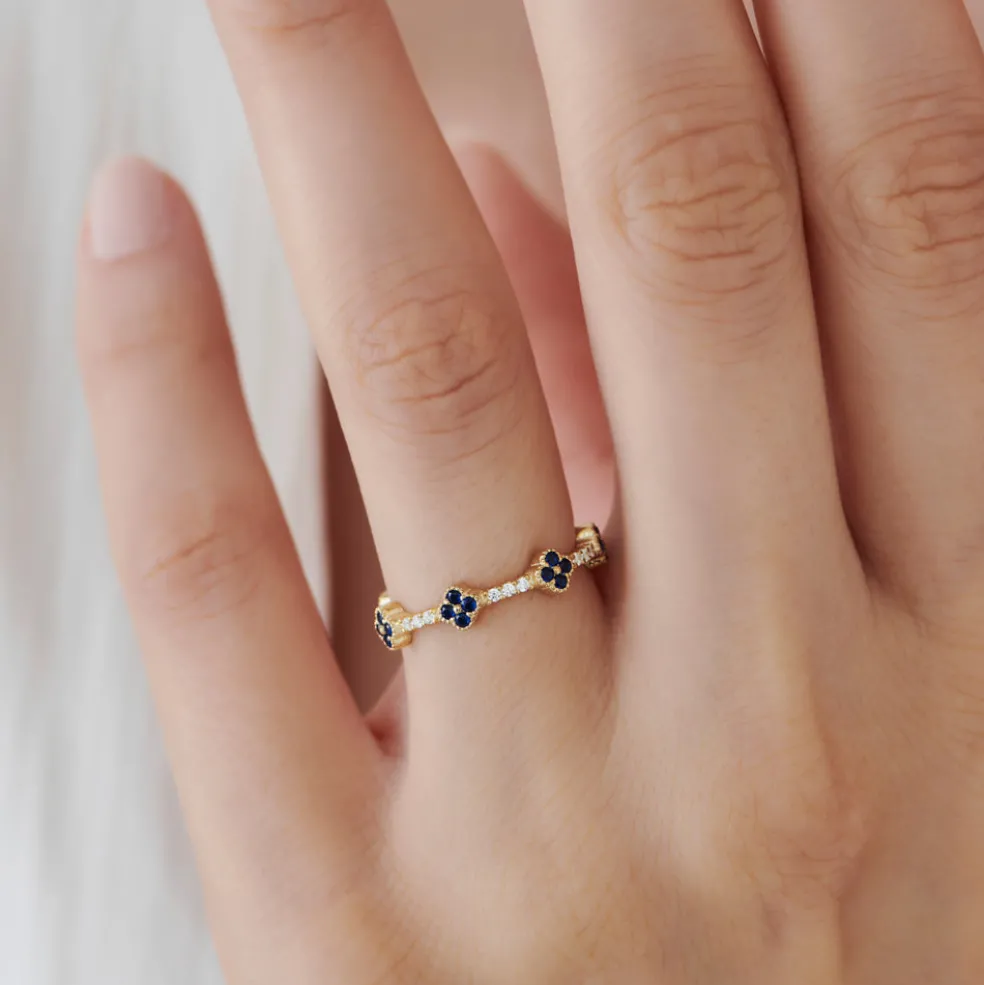 14k Full Eternity Clover Sapphire and Diamond Ring
