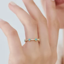 14k Full Eternity Clover Turquoise and Diamond Ring