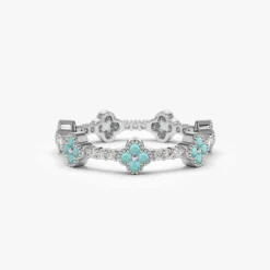 14k Full Eternity Clover Turquoise and Diamond Ring
