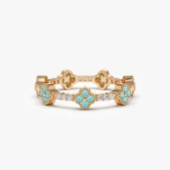 14k Full Eternity Clover Turquoise and Diamond Ring