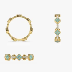 14k Full Eternity Clover Turquoise and Diamond Ring