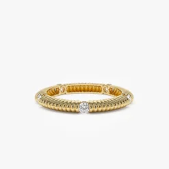 14k Full Eternity Ribbed Diamond Wedding Ring