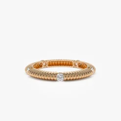 14k Full Eternity Ribbed Diamond Wedding Ring