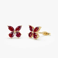 14K Garnet Butterfly Stud Earrings