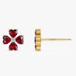14k Garnet Four Leaf Clover Studs