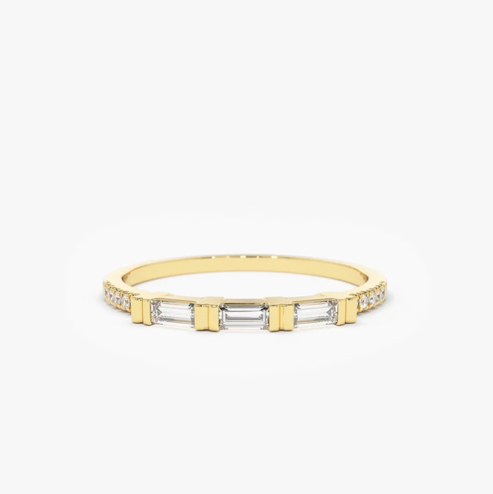 14K Gold 3 Baguette Matching Diamond Ring
