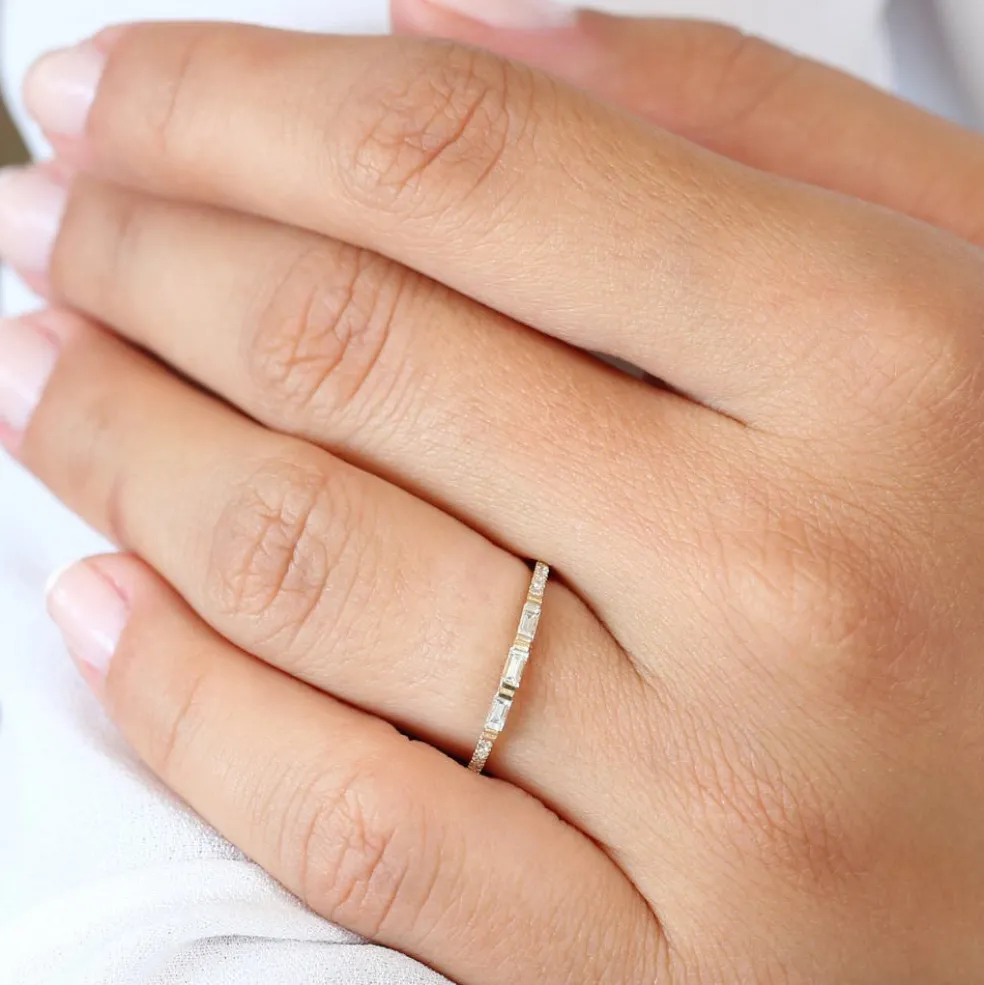 14K Gold 3 Baguette Matching Diamond Ring