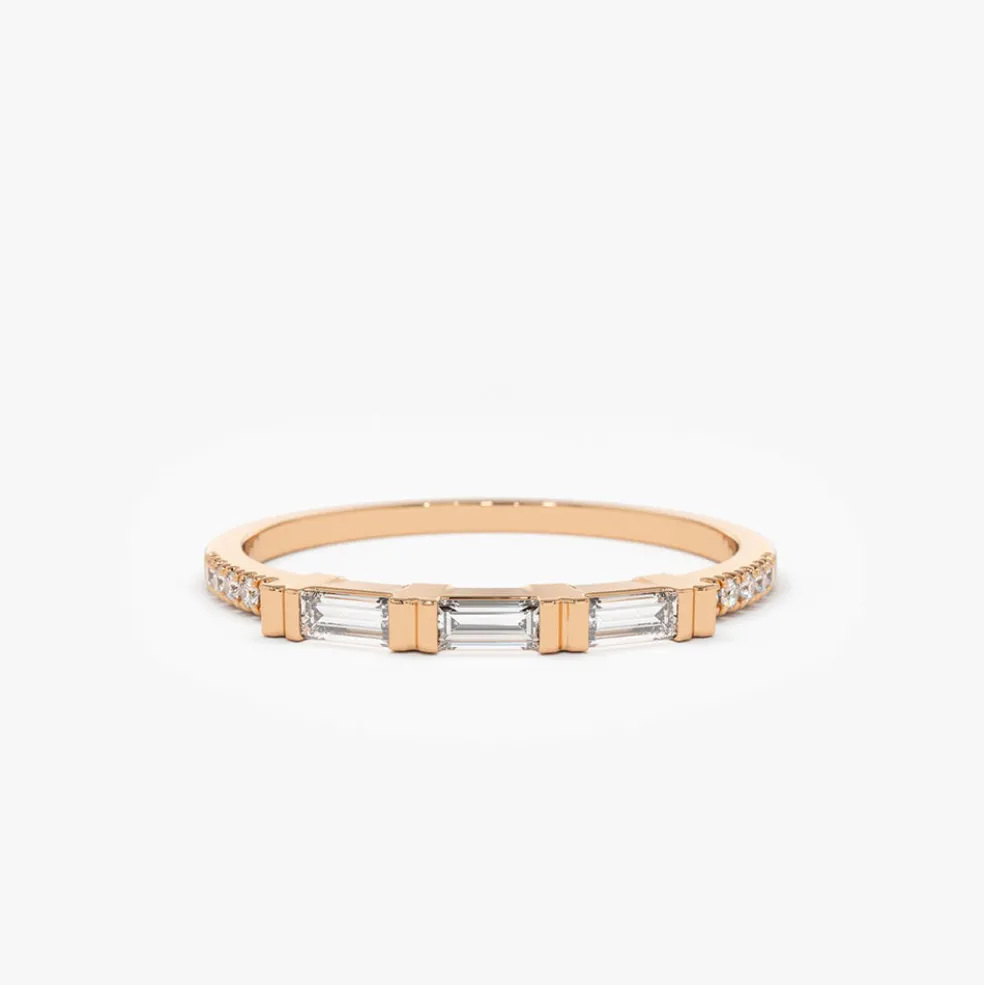 14K Gold 3 Baguette Matching Diamond Ring