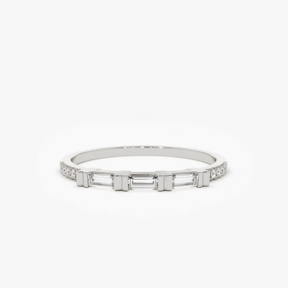 14K Gold 3 Baguette Matching Diamond Ring