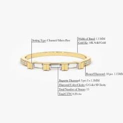 14K Gold 3 Baguette Matching Diamond Ring