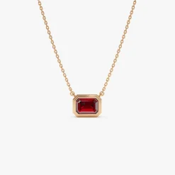 14K Gold 0.95 ctw Emerald Cut Bezel Setting Garnet
