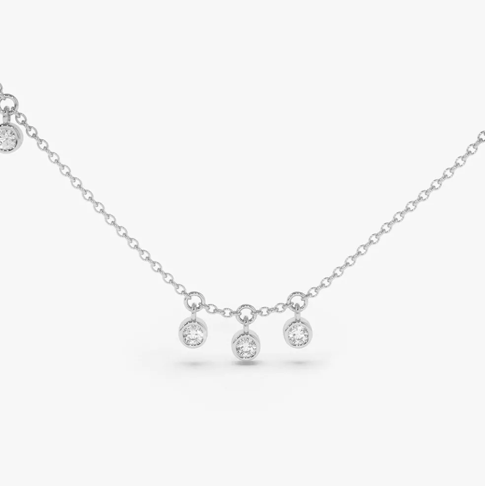 14K Gold 9 Diamond Dangle Necklace