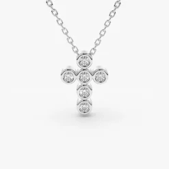 14K Gold 6 Stone Bezel Setting Diamond Cross Necklace
