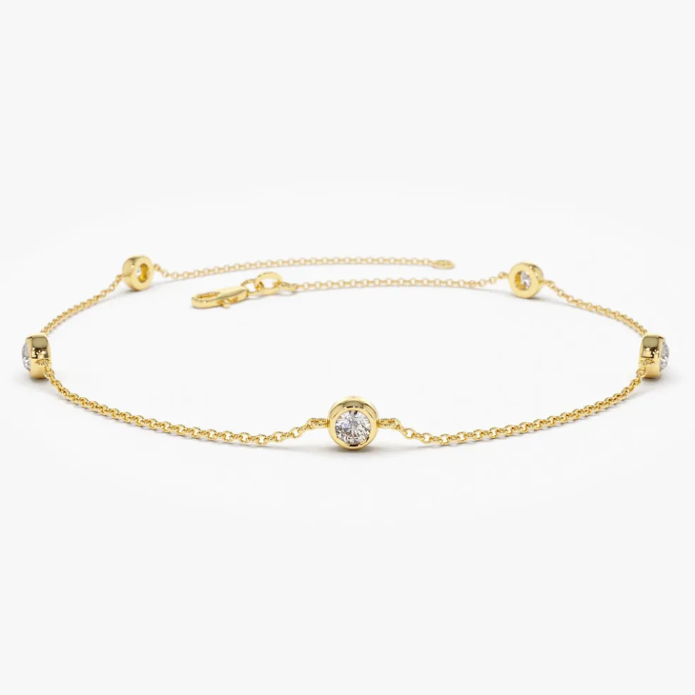 14K Gold 5 Stone 0.50ctw Diamond by The Yard Solitaire Bracelet