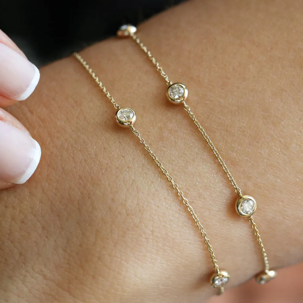 14K Gold 5 Stone 0.50ctw Diamond by The Yard Solitaire Bracelet