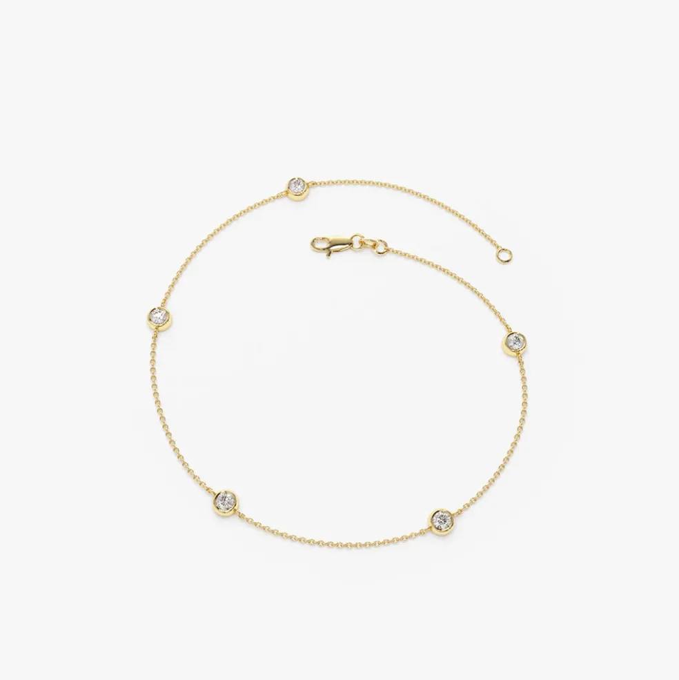 14K Gold 5 Stone 0.50ctw Diamond by The Yard Solitaire Bracelet