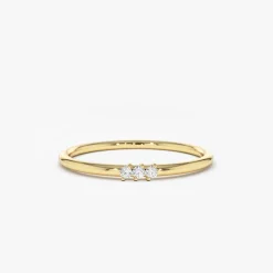 14K Gold 3 Stone Minimalist Diamond Ring