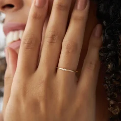 14K Gold 3 Stone Minimalist Diamond Ring