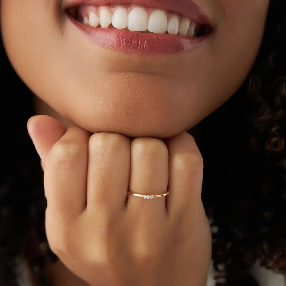 14K Gold 3 Stone Minimalist Diamond Ring