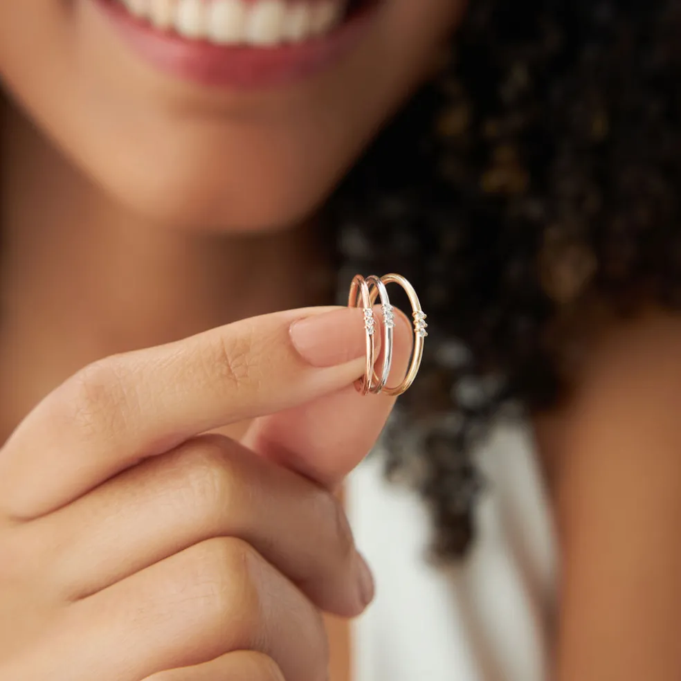 14K Gold 3 Stone Minimalist Diamond Ring