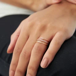 14K Gold 3 Stone Minimalist Diamond Ring