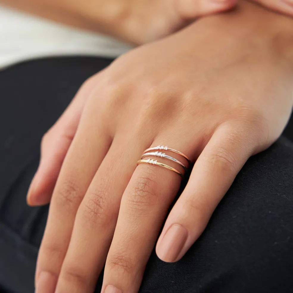 14K Gold 3 Stone Minimalist Diamond Ring