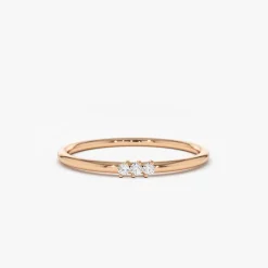 14K Gold 3 Stone Minimalist Diamond Ring