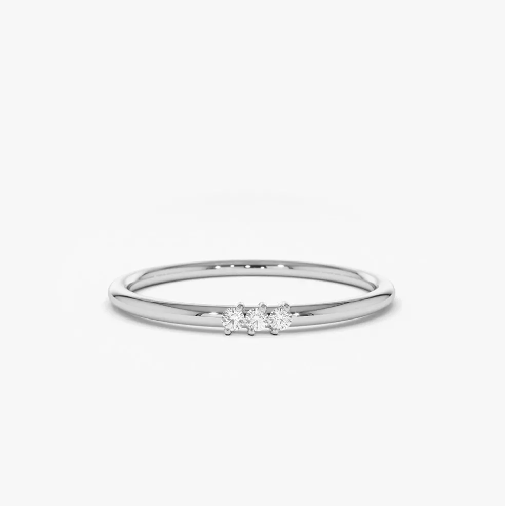 14K Gold 3 Stone Minimalist Diamond Ring