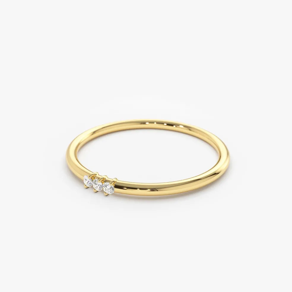 14K Gold 3 Stone Minimalist Diamond Ring