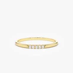 14K Gold 5 Stone Pave Diamond Band