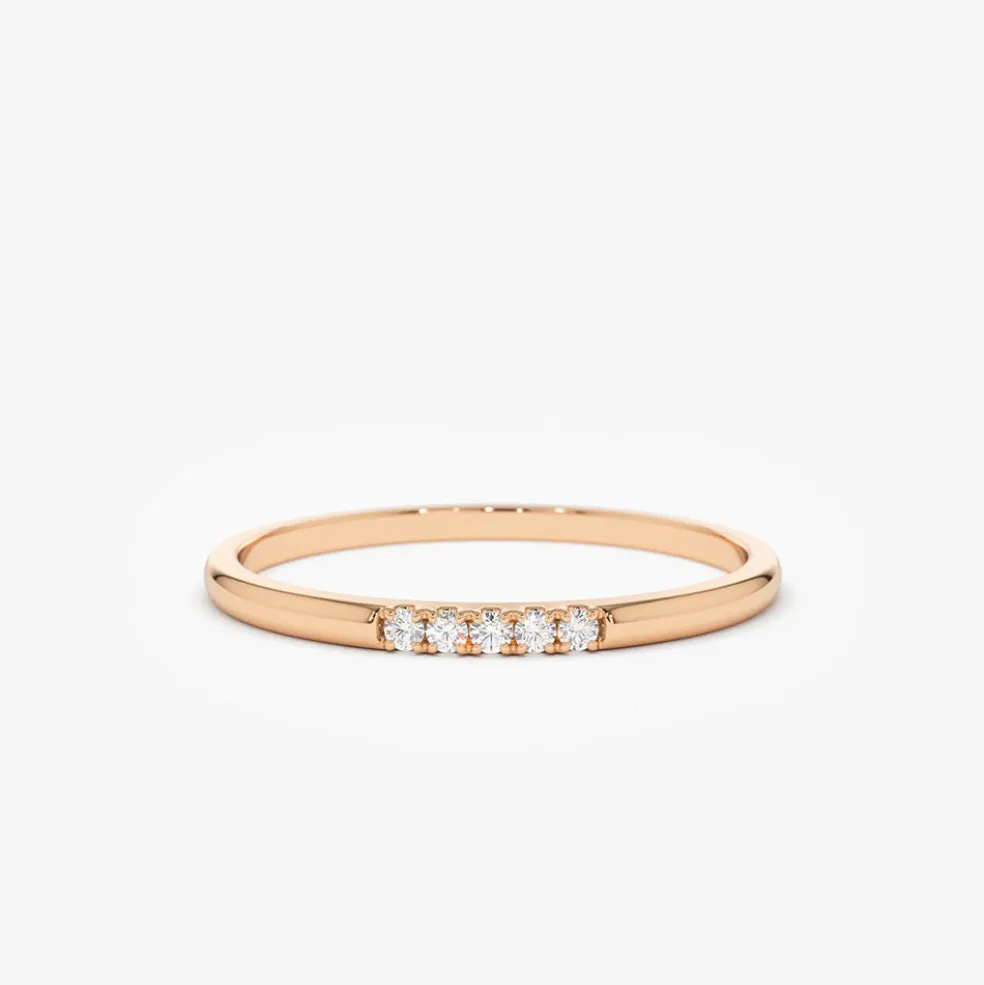 14K Gold 5 Stone Pave Diamond Band